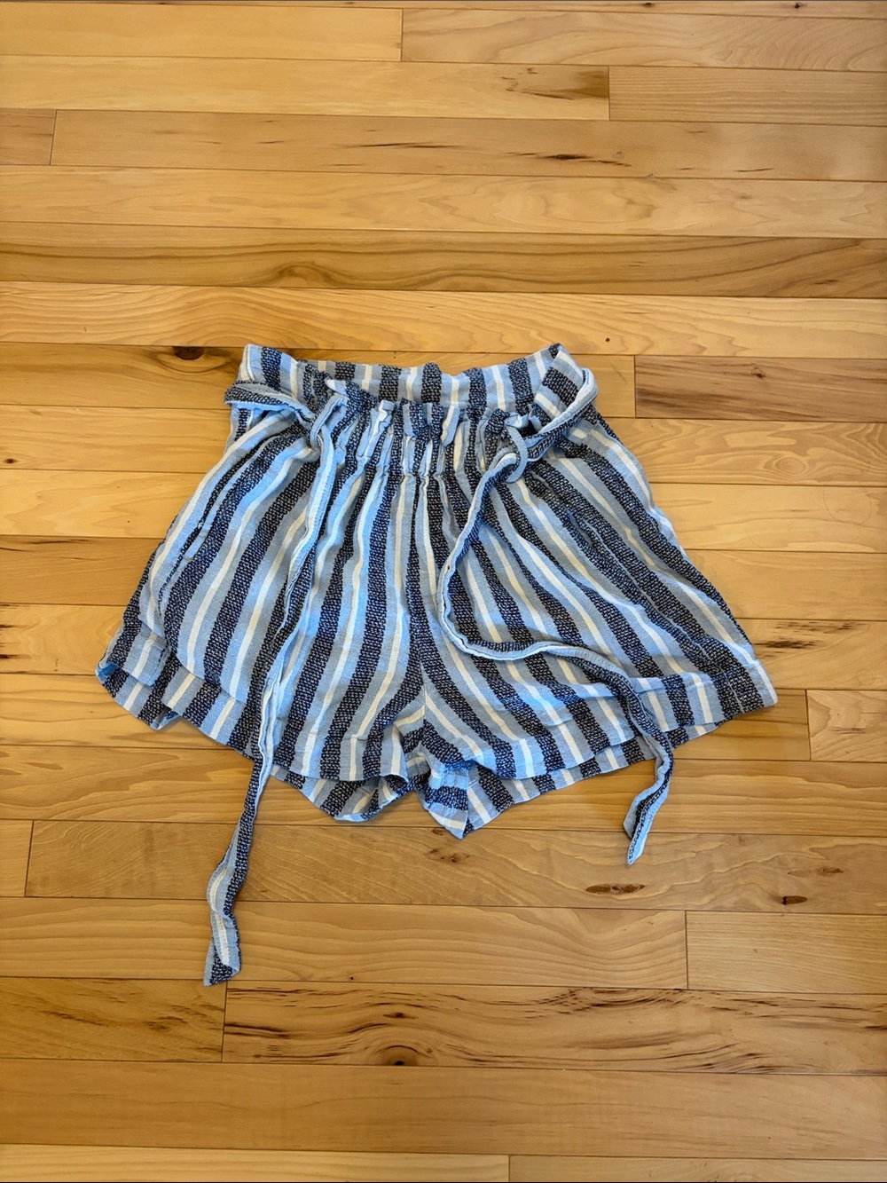 Striped Blue and White Women's Tie-Waist Shorts